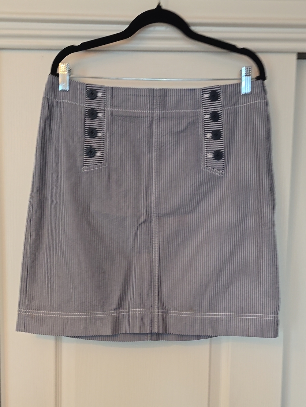 Talbots Striped Navy Cotton-Blend A-Line Skirt